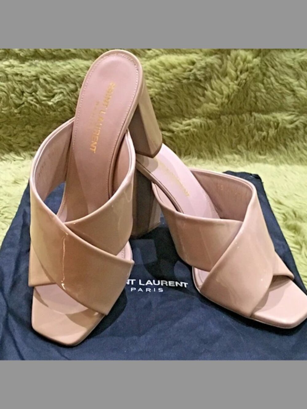 Saint Laurent Patent Leather Slides Beige SZ 36 1/2 EU Made in Italy